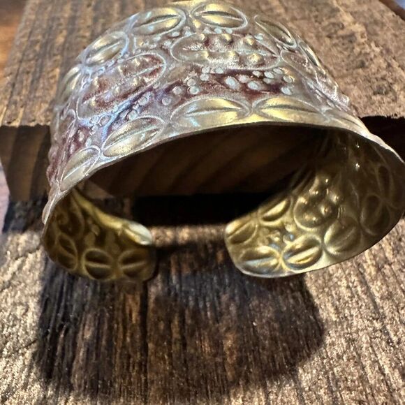 Handcrafted Artesian Boho‎ Patina Brass Plum Wide Cuff Bracelet, Adjustable, Gif - Picture 2 of 8